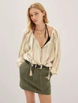 Блуза в фактурную полоску Mango Claire, светло-бежевая