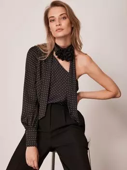 Блуза в горошек на одно плечо Mint Velvet, черный