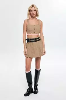 Блуза в клетку Garni с детальной отделкой, бежевая QUZU