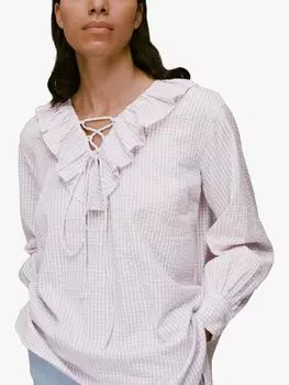 Блуза в клетку Whistles Francesca с оборками, нейтральный цвет