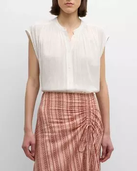 Блуза в полоску на пуговицах Clio со сборками Vanessa Bruno, цвет Blanc