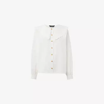 Блуза Whistles из хлопка с длинным рукавом и объемным воротником, белый