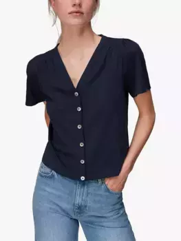 Блуза Whistles Maeve V-Neck Button, темно-синий