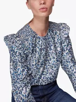 Блуза Whistles с леопардовым принтом и эффектом металлик, разноцветный