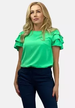 Блуза WITH FRILLS ON THE SLEEVES REGINA FASHION, неоновый зеленый