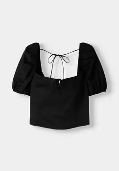 Блуза WITH PUFF SLEEVES Bershka, черный