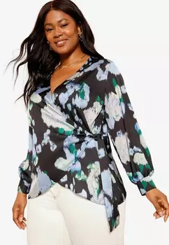 Блуза WRAP REGULAR FIT Curves Like These, черный
