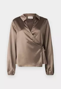 Блуза WRAPPED OVER COLLAR NECK LONG SLEEVES Anna Field Tall, бежевый