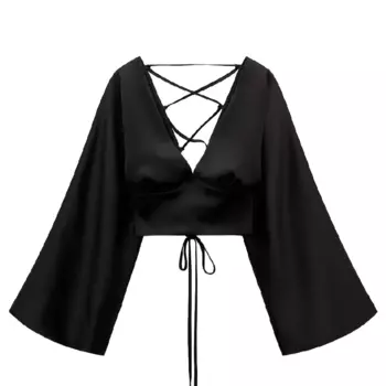 Блуза Zara Cropped satin, черный