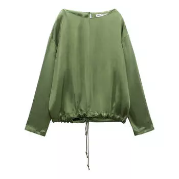Блуза Zara Flowing Satin, зеленый