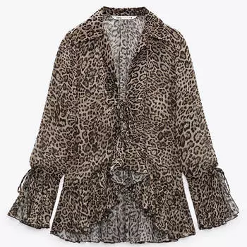 Блуза Zara Printed Ruffles, леопард