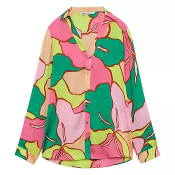 Блуза Zara Printed Satin, розовый/зеленый