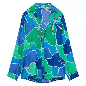 Блуза Zara Printed Satin, синий/зеленый