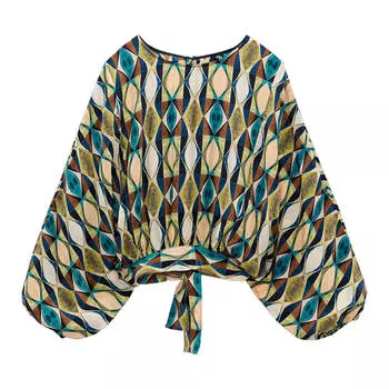 Блуза Zara Printed With Tied Detail, мультиколор