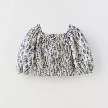 Блуза Zara Stamp Print, кремовый/синий