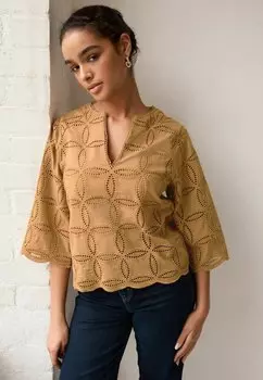 Блузка 3/4 Sleeve Broderie Regular Fit Next, коричневый