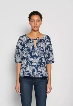 Блузка Abercrombie & Fitch ПРОЗРАЧНЫЙ КРЕСТЬЯНСКИЙ УЗОР, темно-синий