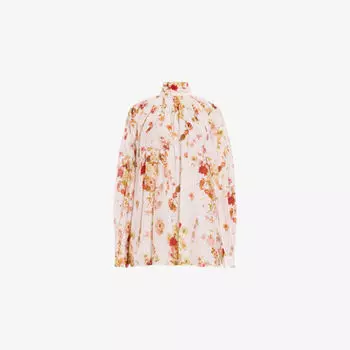 Блузка Allsaints Pearla из смесового шелка с цветочным принтом, белый