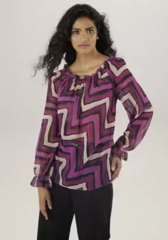 Блузка Aniston SELECTED Carmen с рюшами на вырезе - НОВАЯ КОЛЛЕКЦИЯ, черный