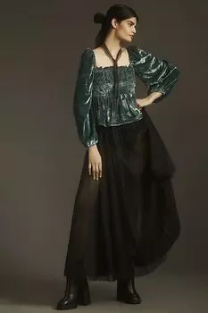 Блузка Anthropologie с длинными рукавами, бирюзовый