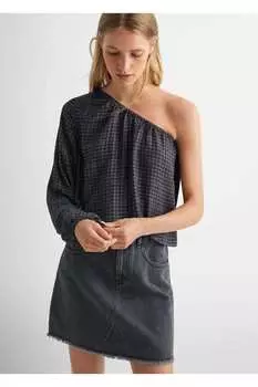 Блузка асимметричного кроя в клетку Mango, черный