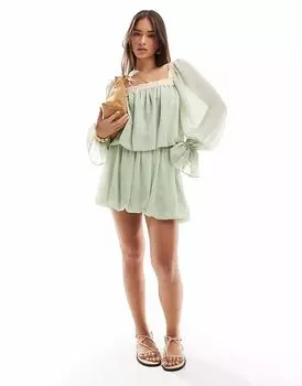 Блузка ASOS DESIGN с квадратным вырезом и кружевной отделкой в цвете шалфея