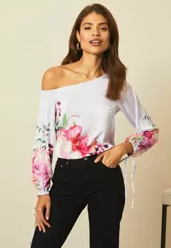 Блузка Asymmetic Bardot Neck Slinky Regular Fit Lipsy, белый