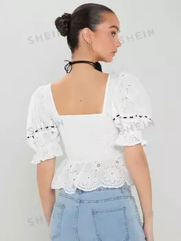 Блузка ажурная Shein Emchnt с вышивкой, белый