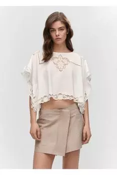 Блузка ажурной вязки с вышивкой Mango, белый