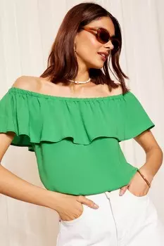 Блузка Бардо с рюшами и воздушным льном Friends Like These, зеленый