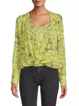 Блузка BCBGMAXAZRIA с высоким подолом и цветочным принтом, желтый/черный