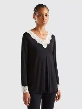 Блузка Benetton, черный/белый