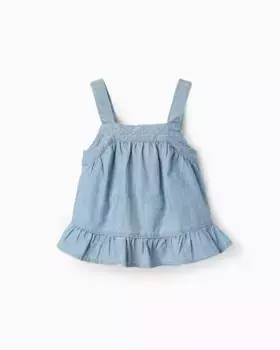 Блузка без бретелек для девочки с рюшами Zippy, светло-голубой