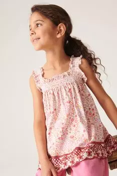 Блузка без рукавов отделанная рюшами Next, розовый