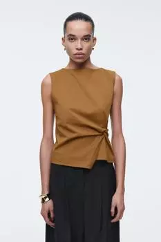 Блузка без рукавов с оборками COS, коричневый