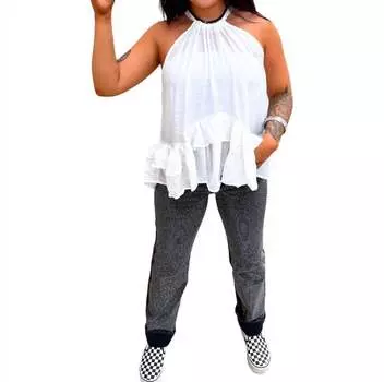 Блузка без рукавов с оборками и халтер-бретельками белого цвета Mazik