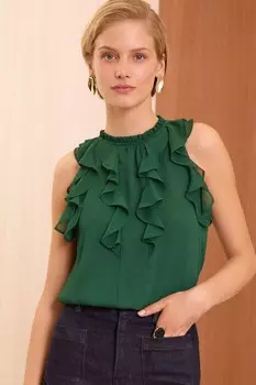 Блузка без рукавов с оборками Love & Roses, зеленый