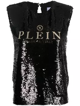 Блузка без рукавов с пайетками Philipp Plein, черный