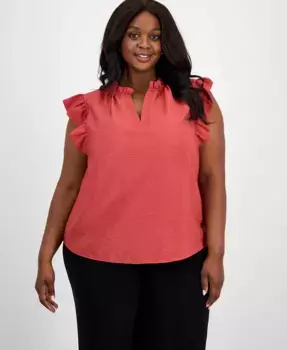 Блузка без рукавов с рюшами и разрезом на горловине Plus Size Anne Klein, красный