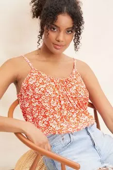 Блузка без рукавов с широким вырезом из присборенной ткани Friends Like These, красный