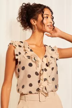 Блузка без рукавов с завязками спереди и оборками Friends Like These, черный