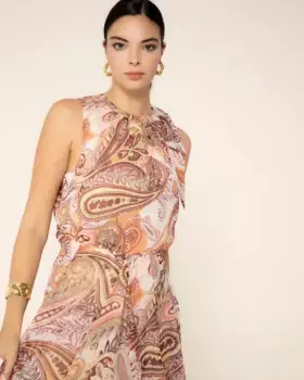 Блузка без рукавов с завязкой на плече и узором пейсли Niza, мультиколор