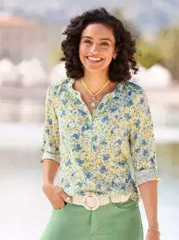Блузка без шнуровки Inspirations Inspirationen, цвет Ecru-Eucalyptus-Bedruckt