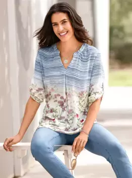 Блузка без шнуровки Inspirations Inspirationen, цвет Hortensie-Bleu-Bedruckt