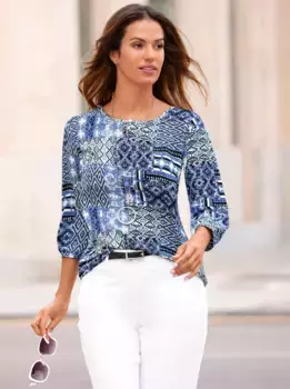 Блузка без шнуровки Inspirations Inspirationen, цвет Royalblau-Ecru-Bedruckt