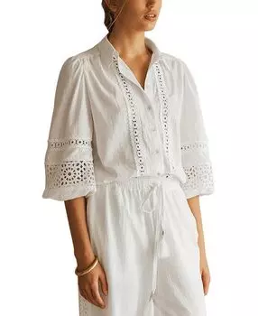 Блузка BIANCA с кружевной отделкой и объемными рукавами AUR OCE, белый