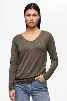 Блузка Billo с люрексом и кружевом Pieces, зеленый