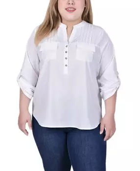 Блузка больших размеров с длинными рукавами и карманами NY Collection