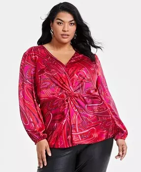 Блузка больших размеров с принтом пейсли и закручивающейся передней частью I.N.C. International Concepts, розовый