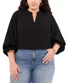 Блузка больших размеров со сборками и разрезом на манжетах Vince Camuto, черный